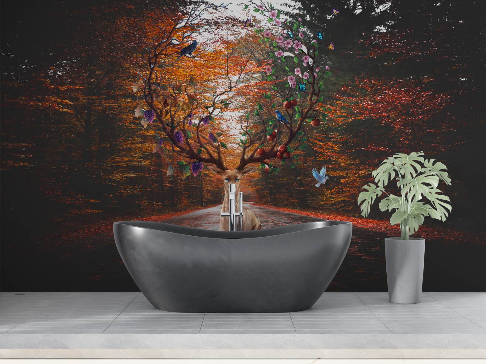 Fototapeta okres jesienny i doskonałe poroże dorosłego jelenia