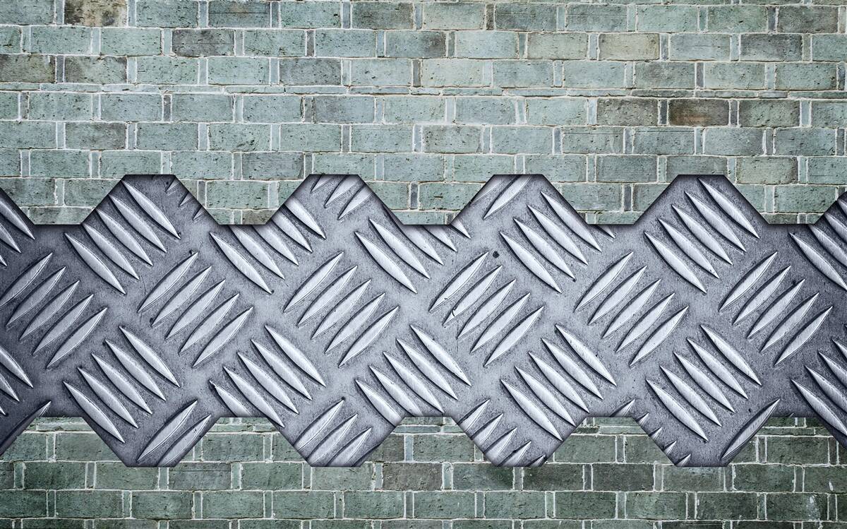 Fototapeta ściana ceglana z blachą aluminiową