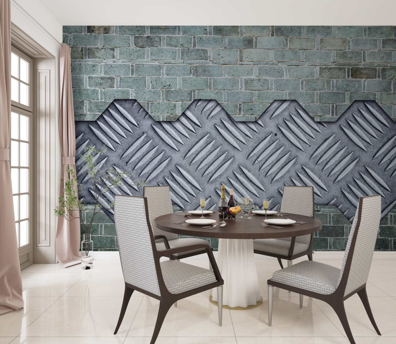 Fototapeta ściana ceglana z blachą aluminiową