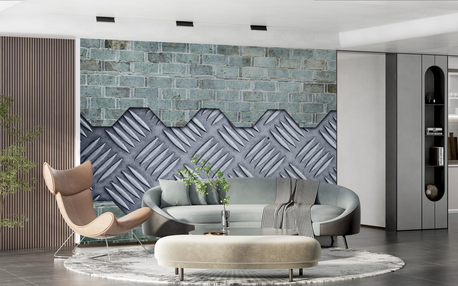 Fototapeta ściana ceglana z blachą aluminiową