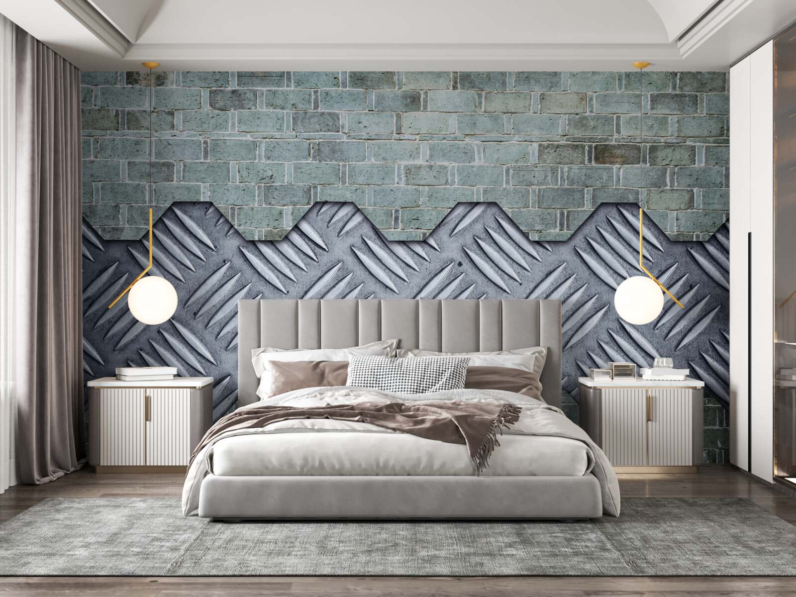 Fototapeta ściana ceglana z blachą aluminiową