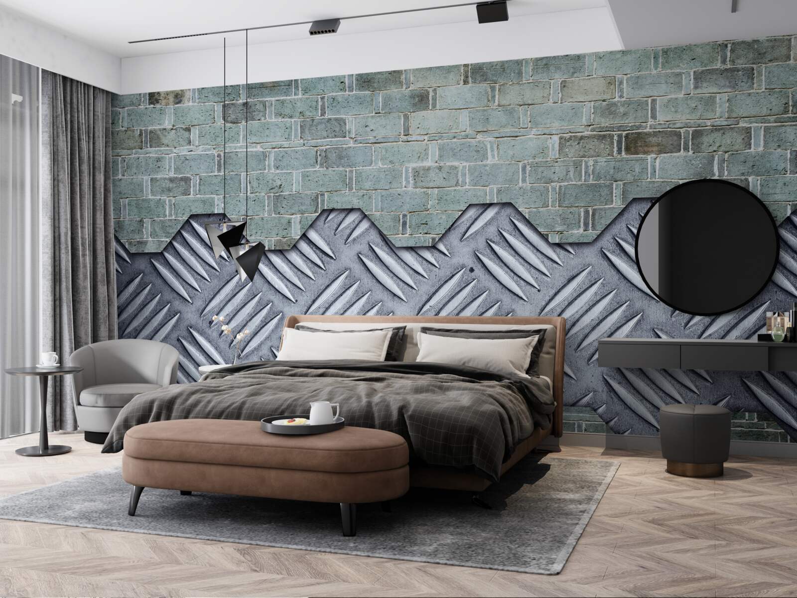 Fototapeta ściana ceglana z blachą aluminiową