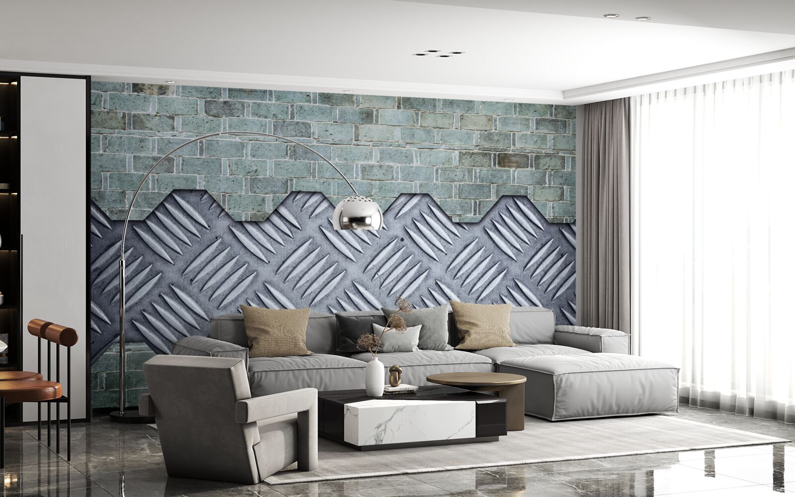 Fototapeta ściana ceglana z blachą aluminiową