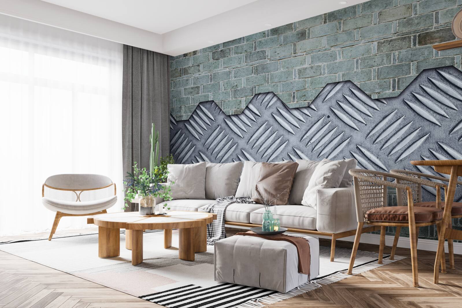 Fototapeta ściana ceglana z blachą aluminiową