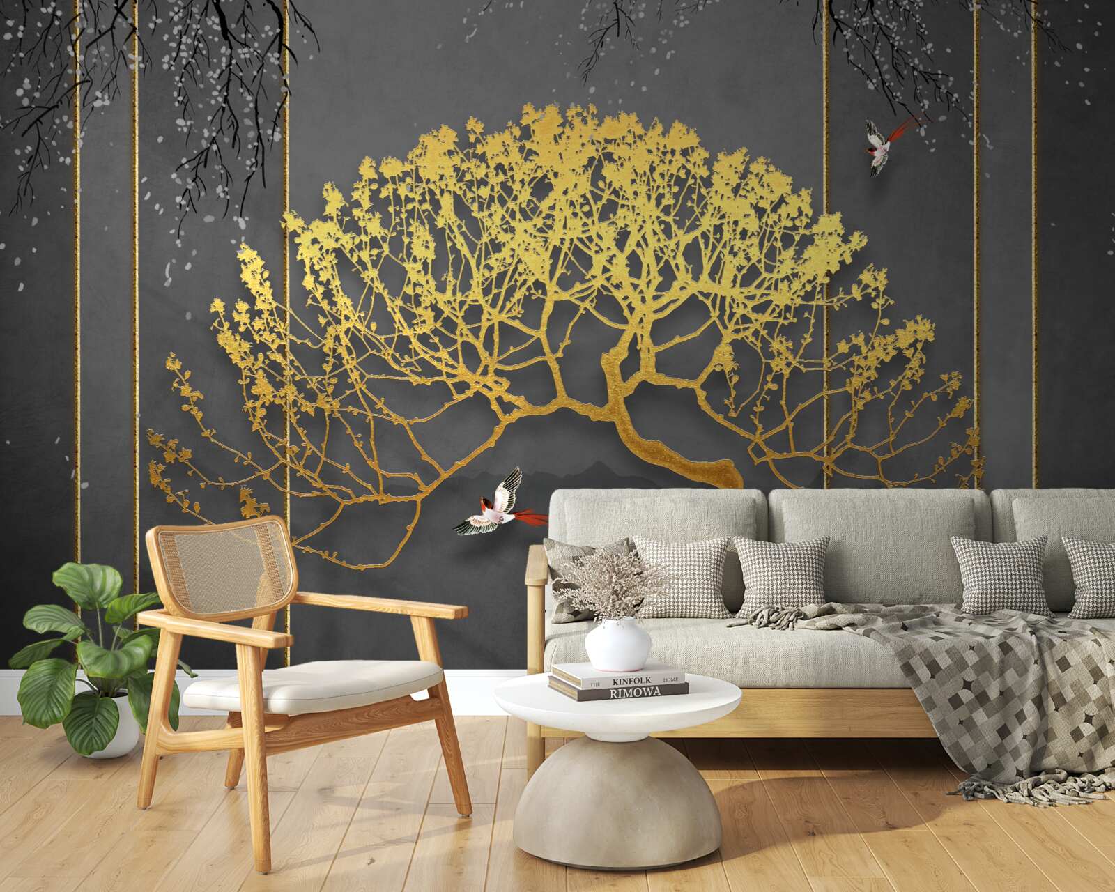 Fototapeta sylwetka drzewka bonsai błyszcząca złotem