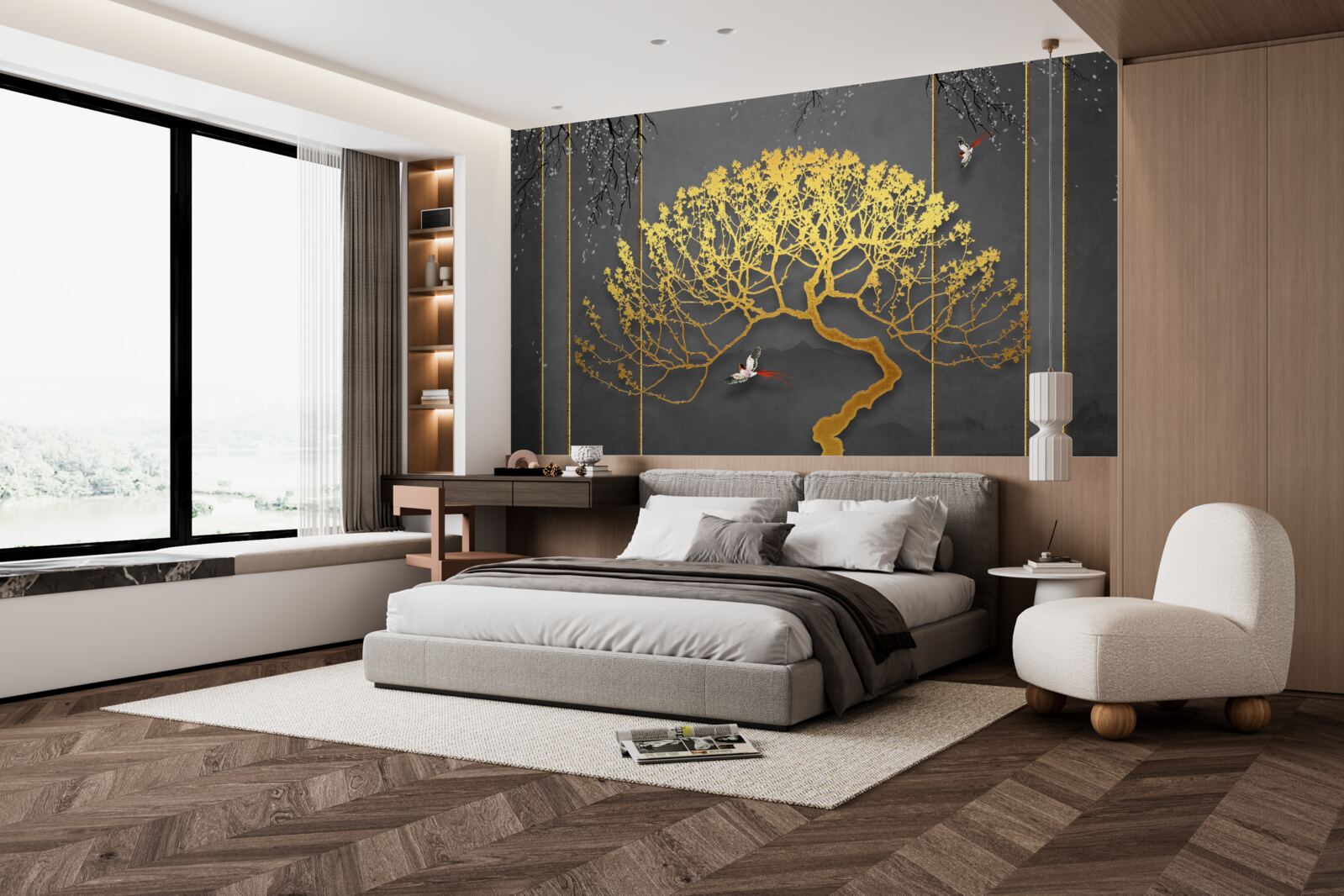 Fototapeta sylwetka drzewka bonsai błyszcząca złotem