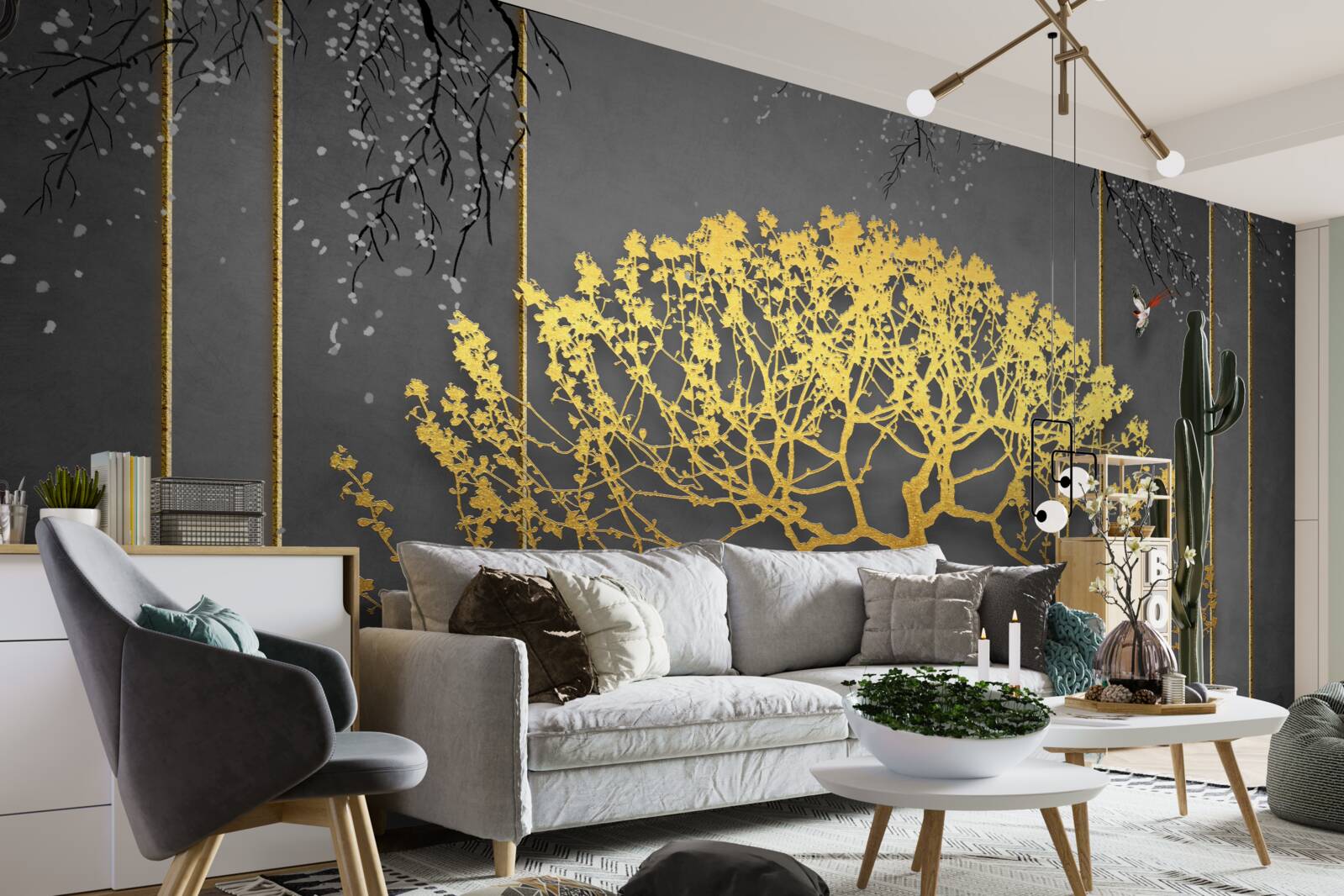 Fototapeta sylwetka drzewka bonsai błyszcząca złotem