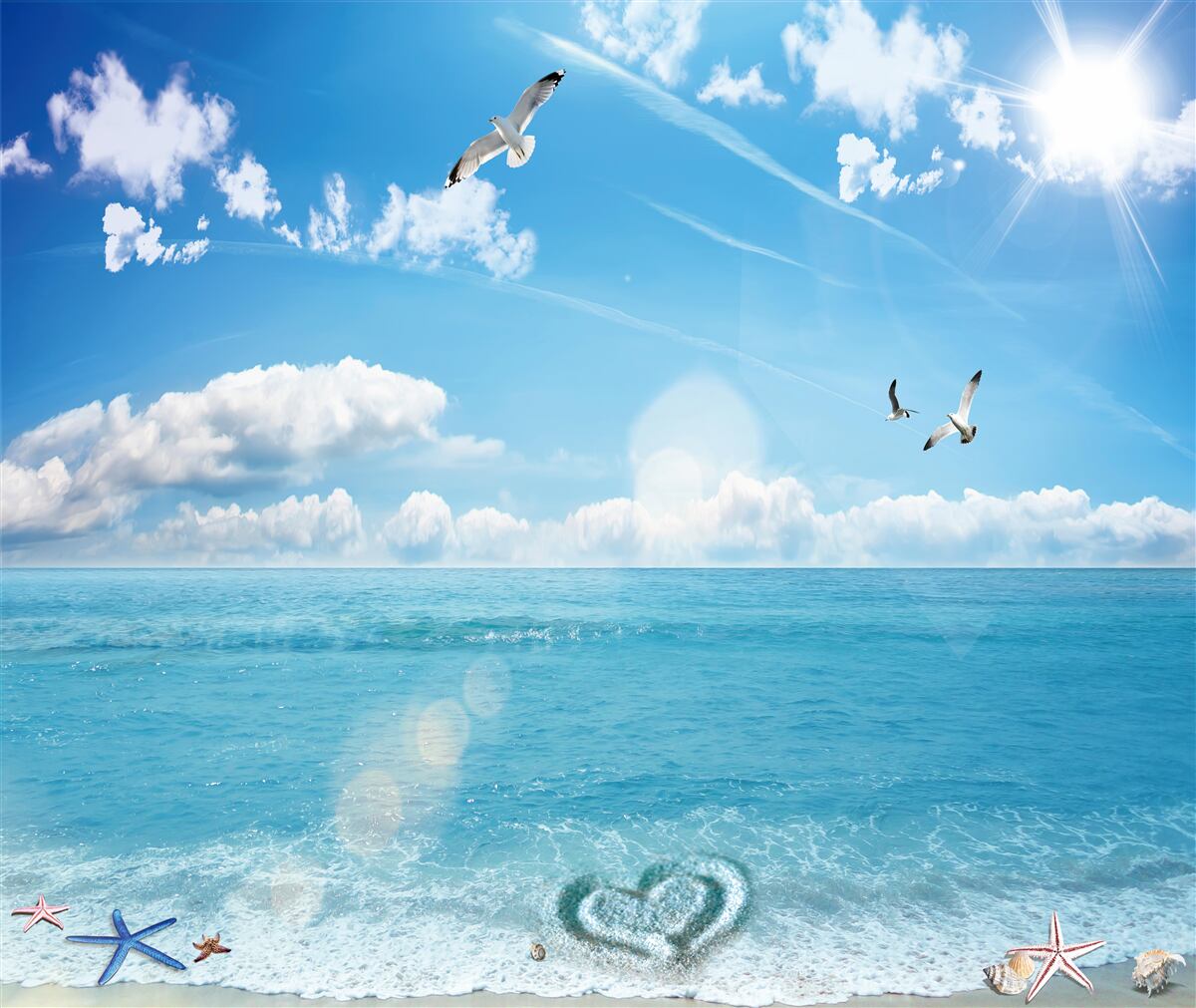 Fototapeta mewy nad błękitnymi falami