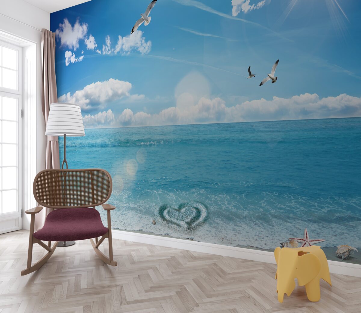 Fototapeta mewy nad błękitnymi falami