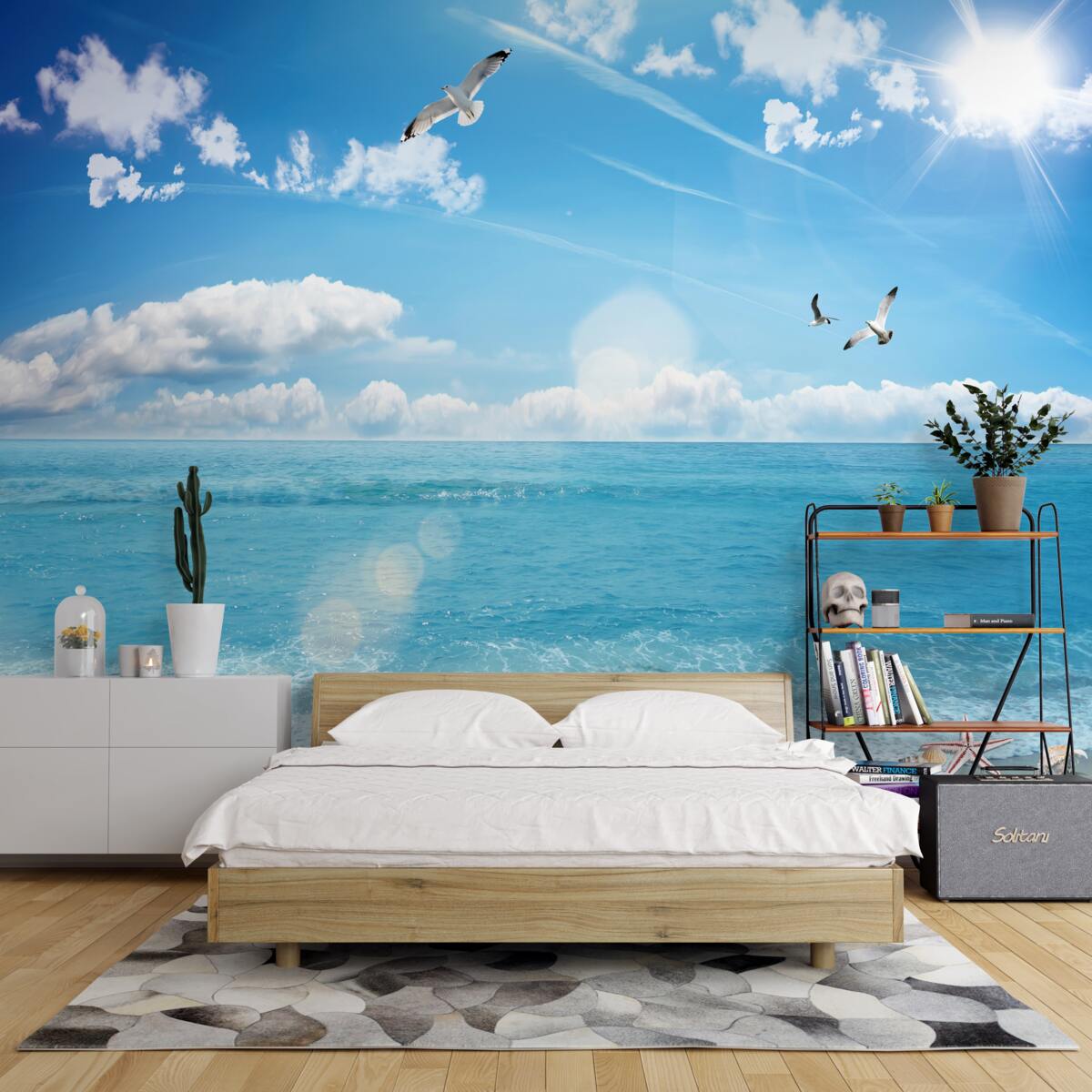 Fototapeta mewy nad błękitnymi falami