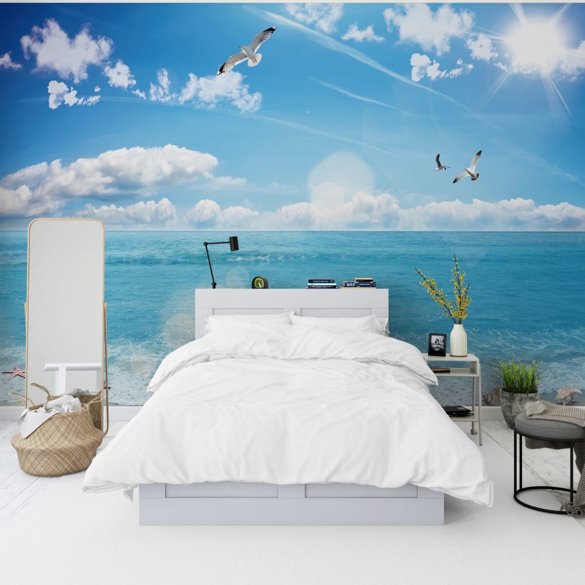 Fototapeta mewy nad błękitnymi falami