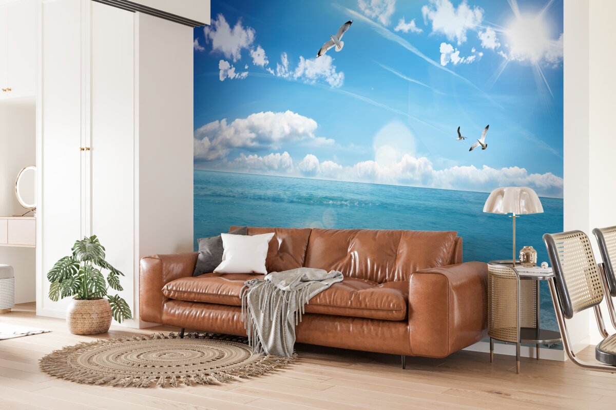 Fototapeta mewy nad błękitnymi falami