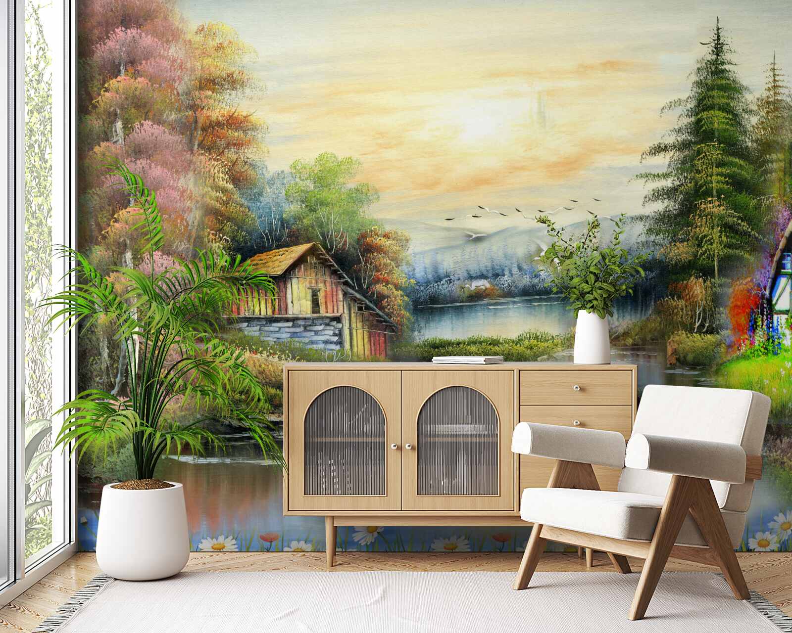 Fototapeta magiczny dom nad jeziorem w otoczeniu lasu