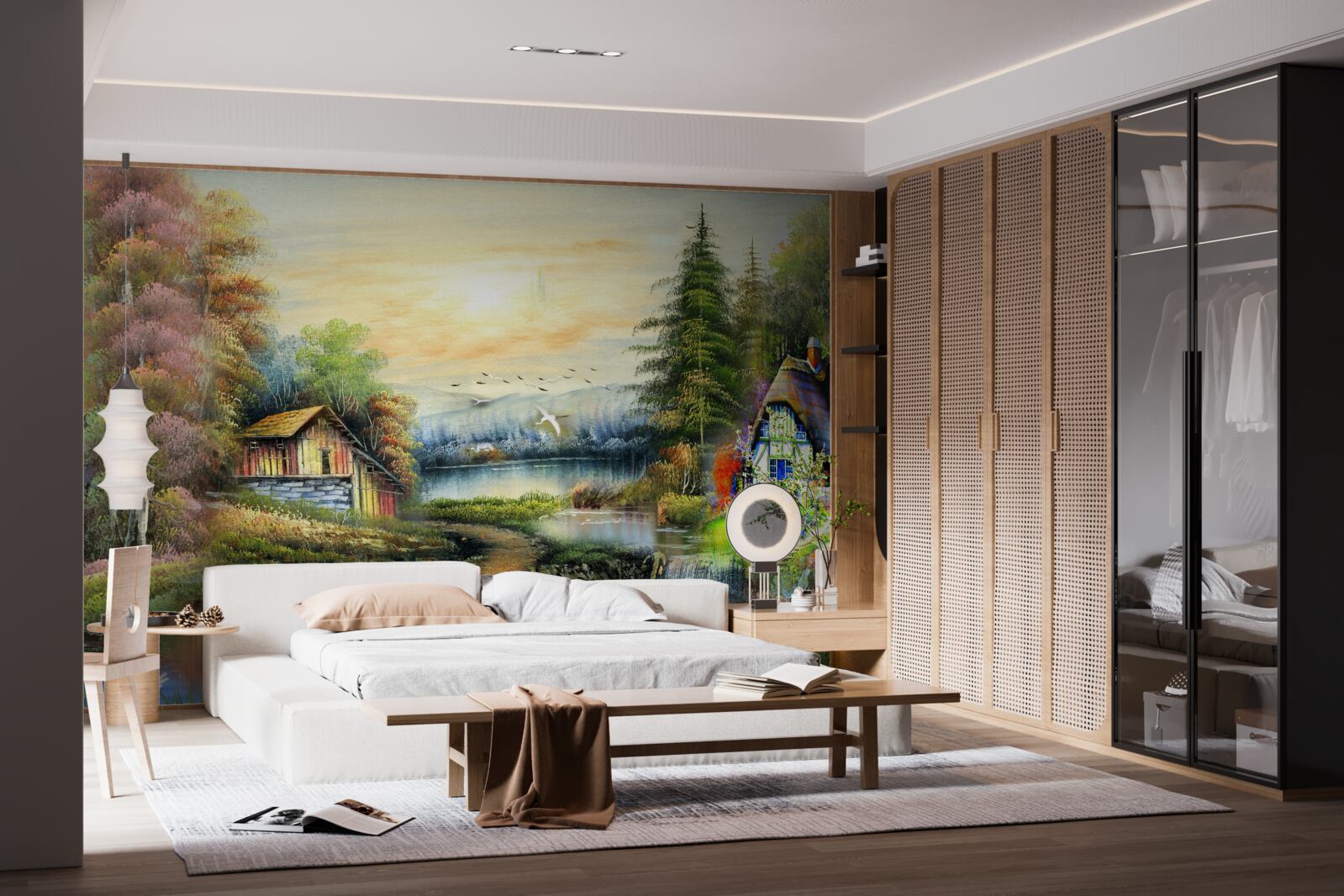 Fototapeta magiczny dom nad jeziorem w otoczeniu lasu