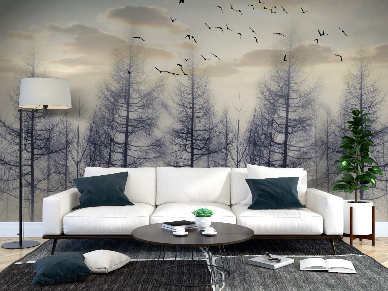 Fototapeta wczesny świt w mglistych lasach