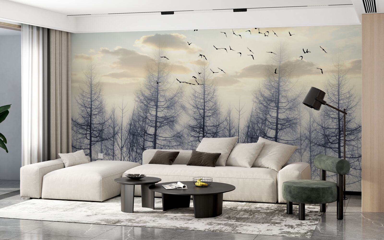 Fototapeta wczesny świt w mglistych lasach