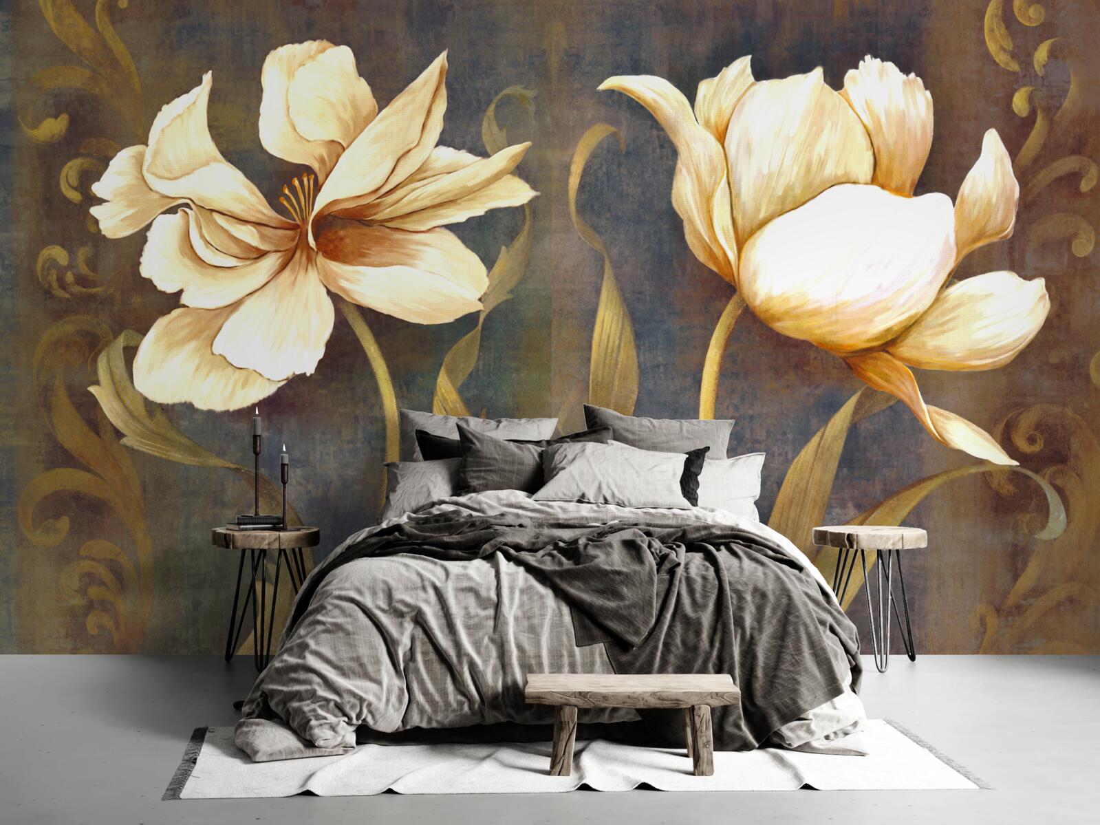 Fototapeta dwa duże beżowe kwiaty