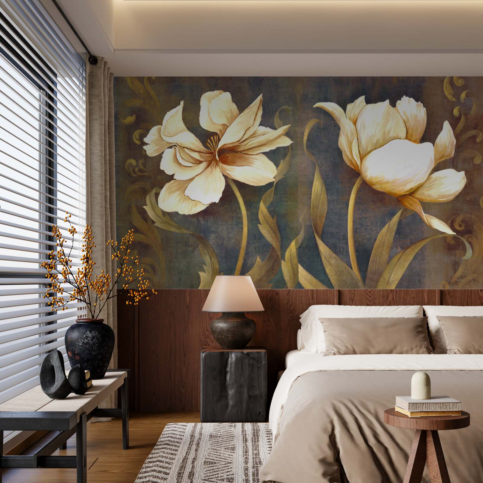 Fototapeta dwa duże beżowe kwiaty