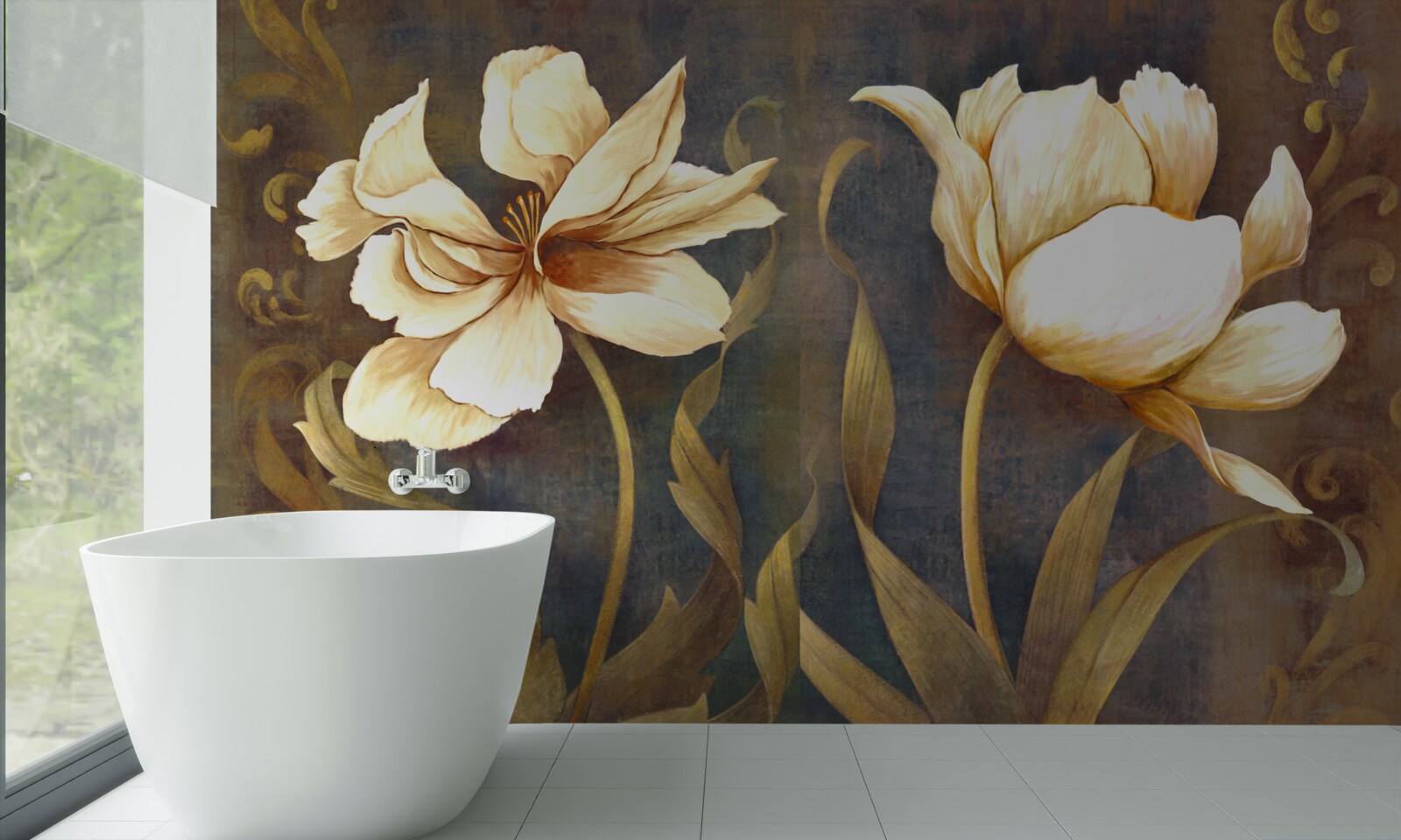 Fototapeta dwa duże beżowe kwiaty