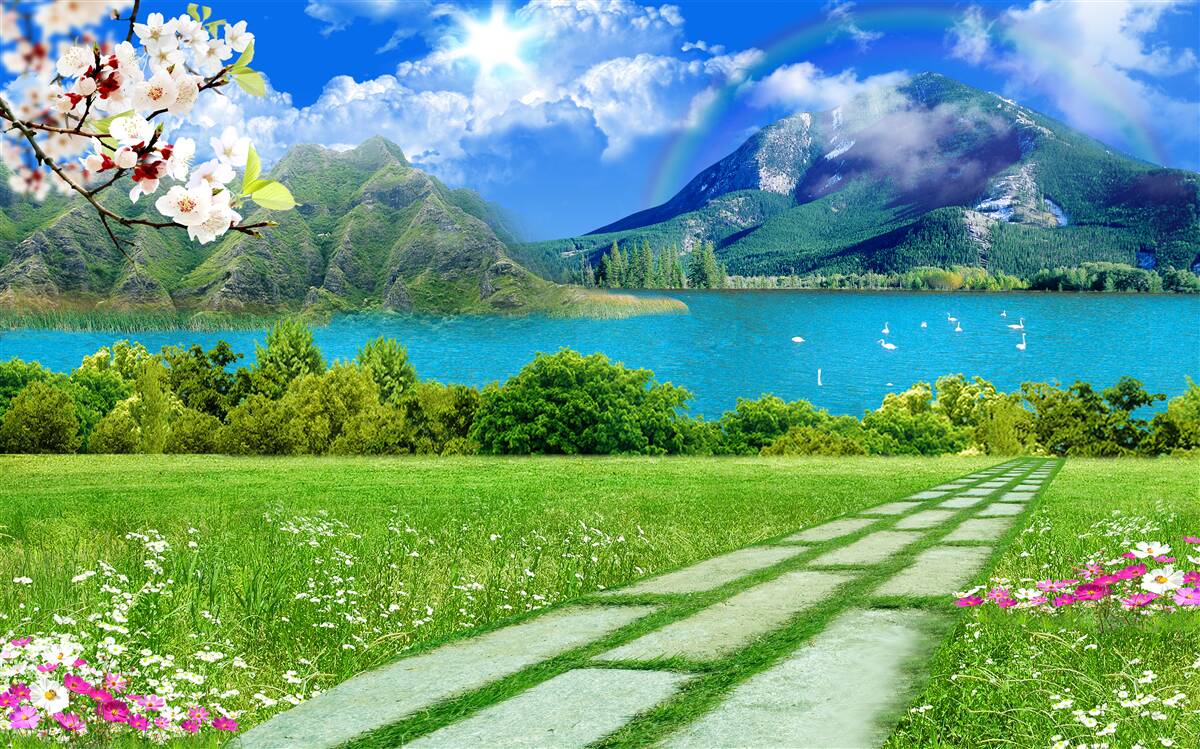 Fototapeta hipnotyzujący widok na górskie jezioro latem