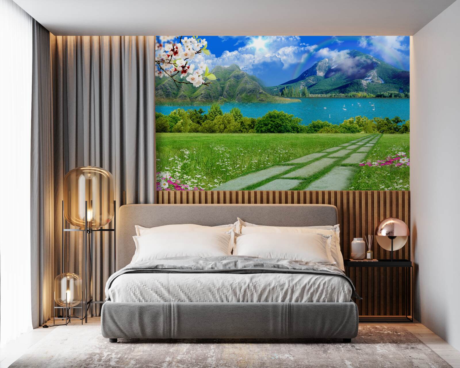 Fototapeta hipnotyzujący widok na górskie jezioro latem