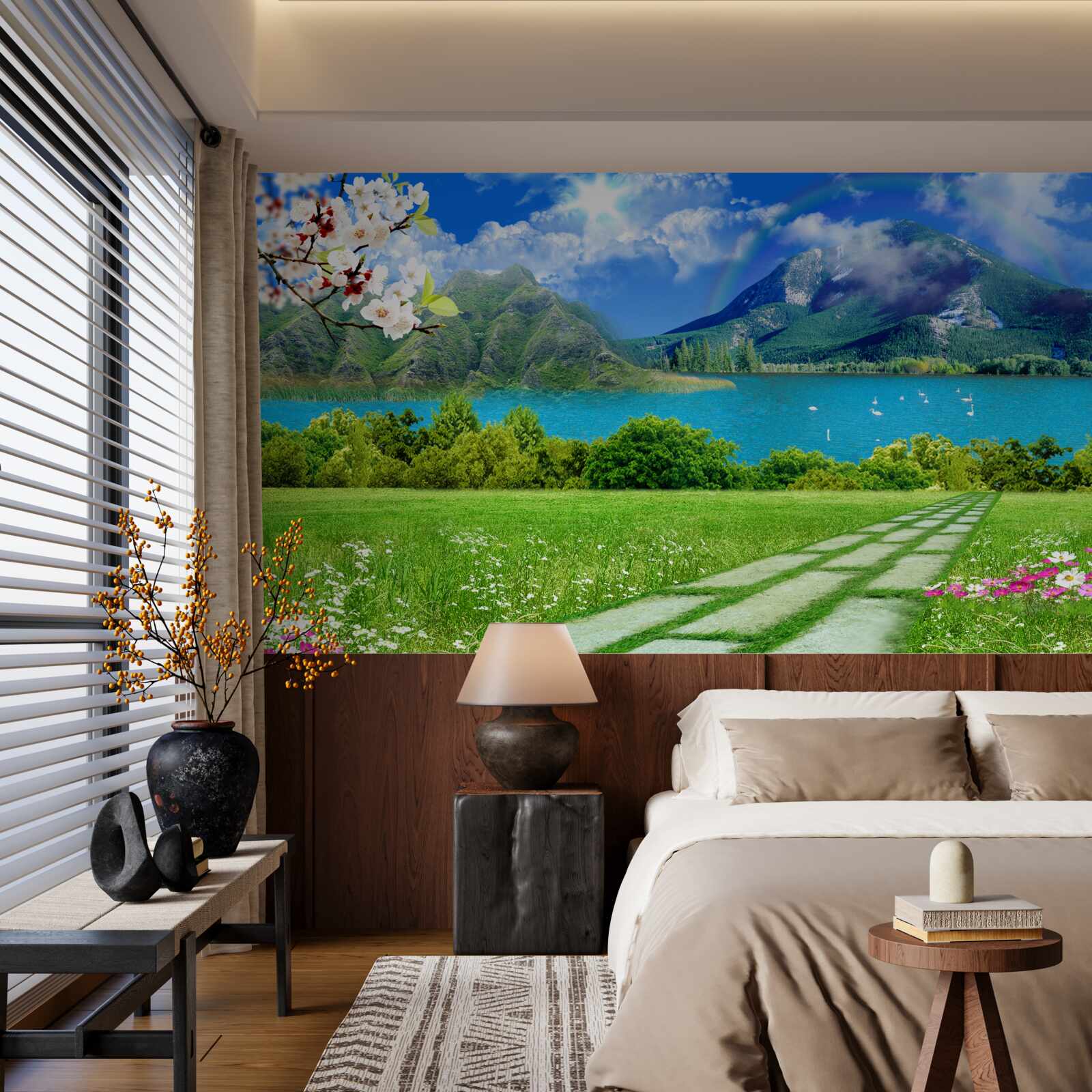 Fototapeta hipnotyzujący widok na górskie jezioro latem