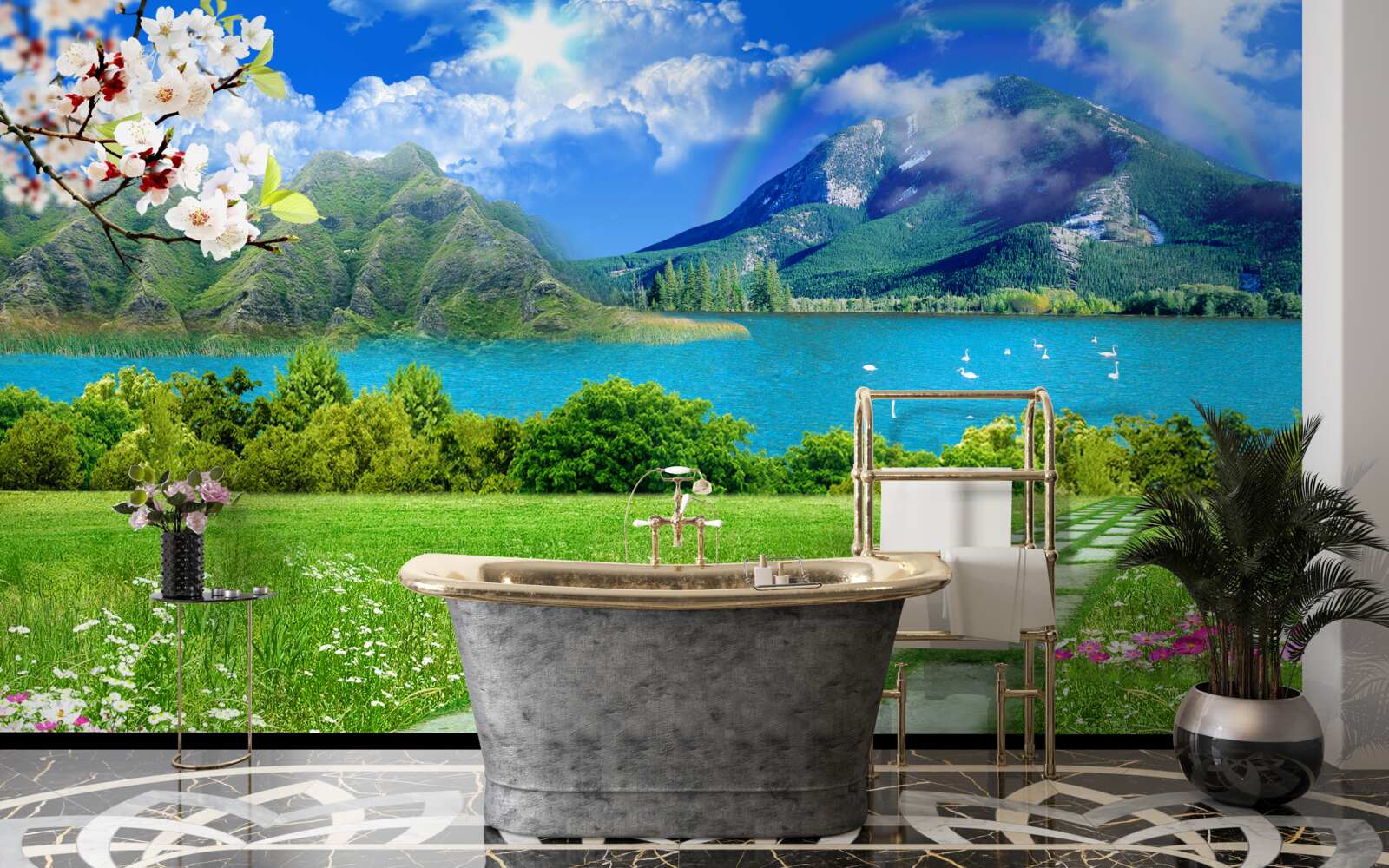 Fototapeta hipnotyzujący widok na górskie jezioro latem