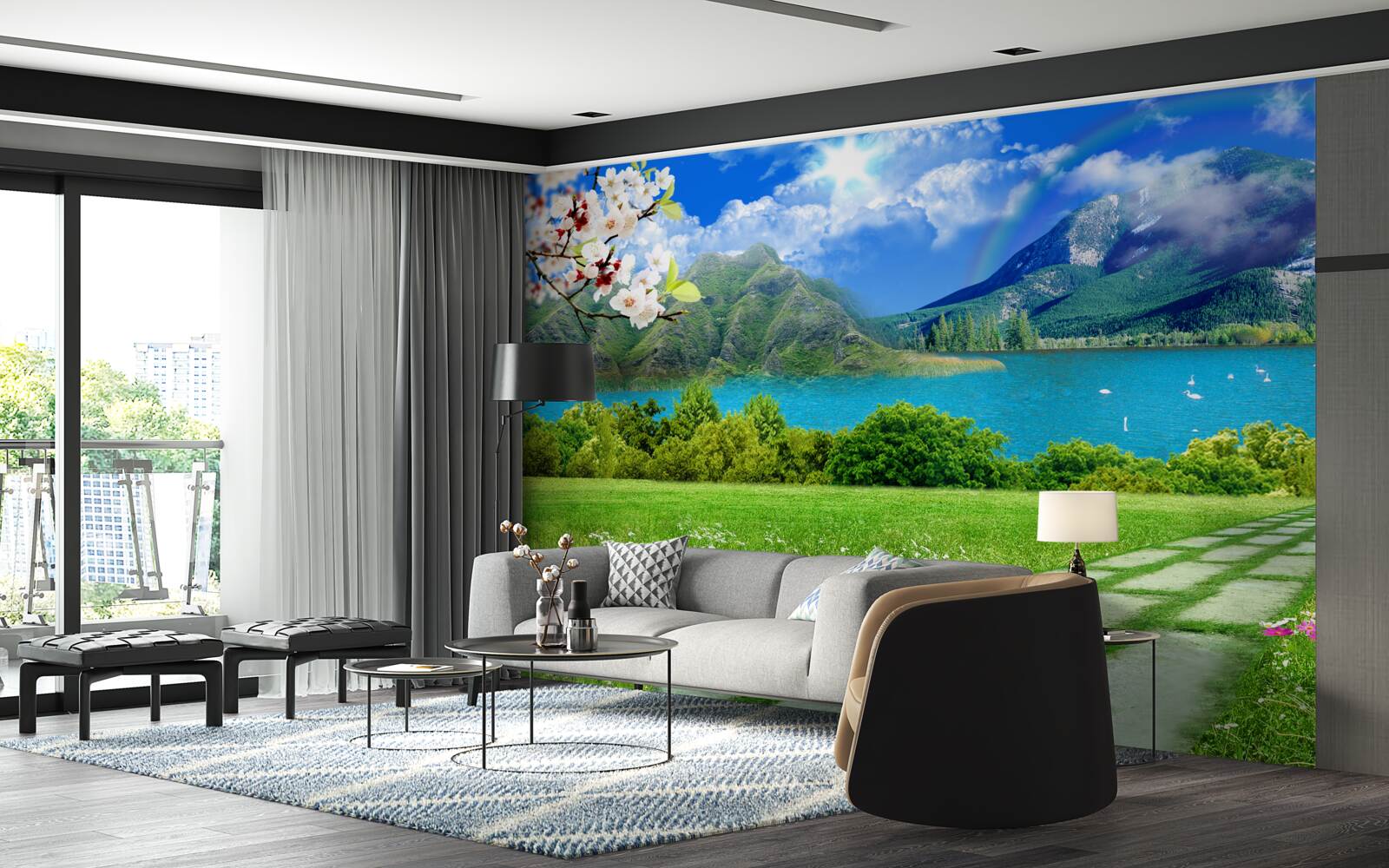 Fototapeta hipnotyzujący widok na górskie jezioro latem