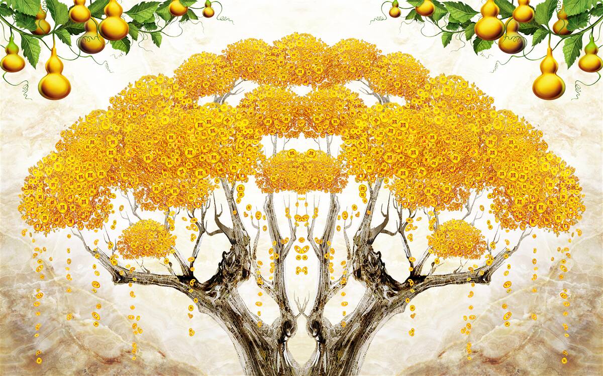 Fototapeta o zachodzie słońca drzewo z żółtą koroną