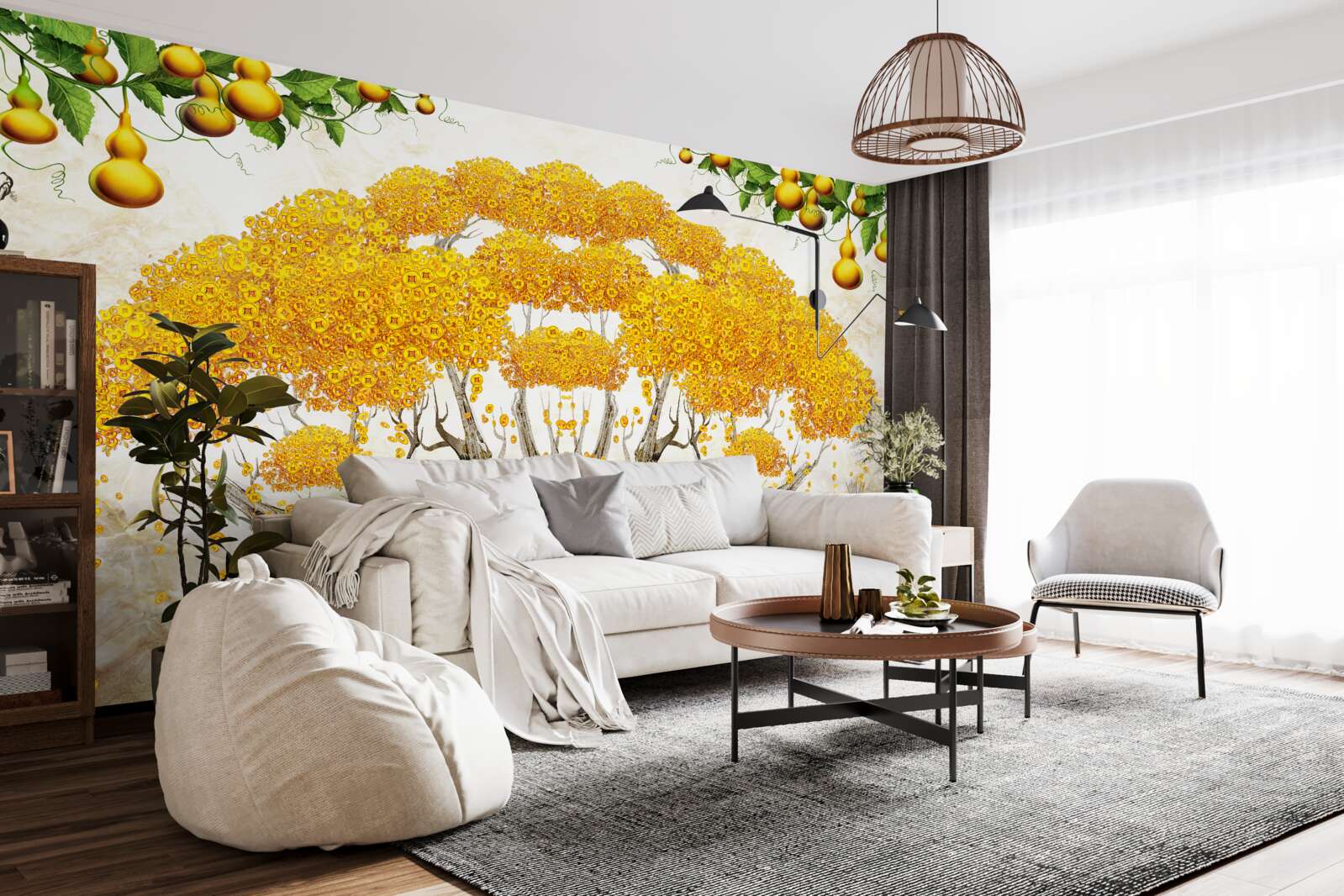 Fototapeta o zachodzie słońca drzewo z żółtą koroną