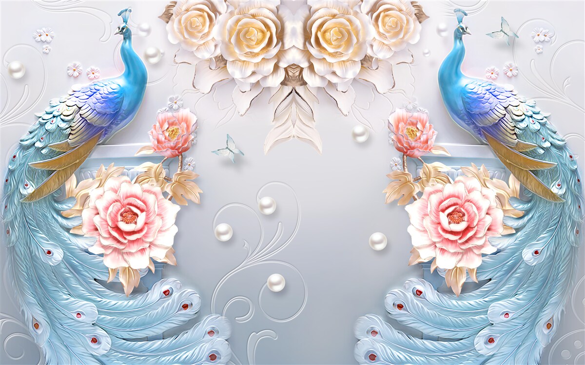 Fototapeta paw i jego partner z różami