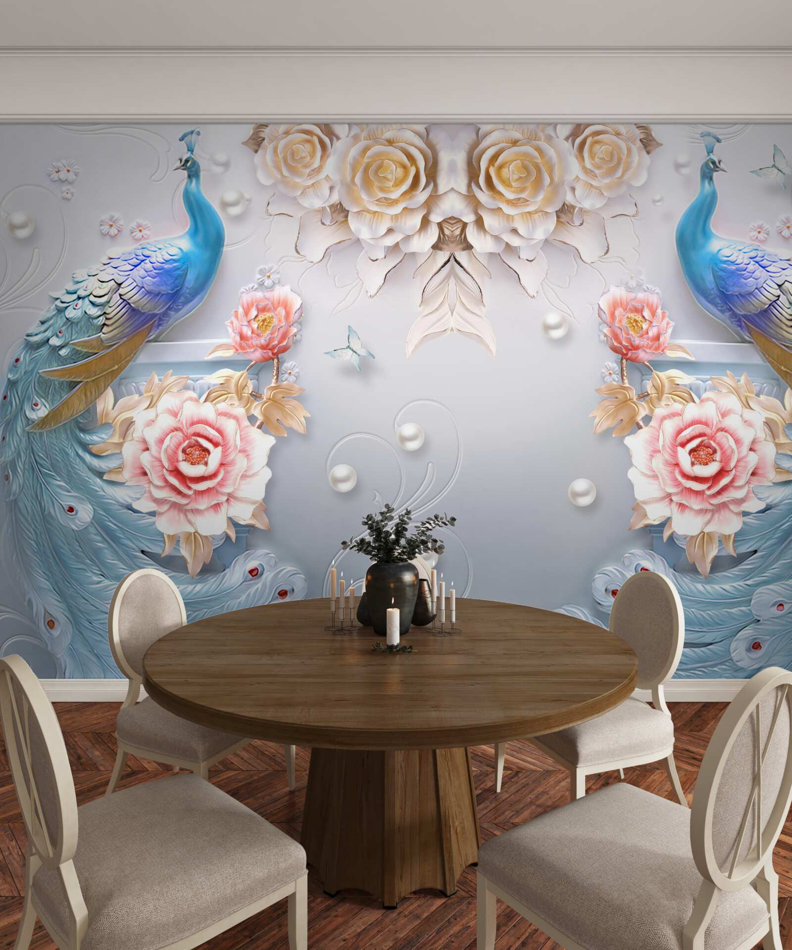 Fototapeta paw i jego partner z różami