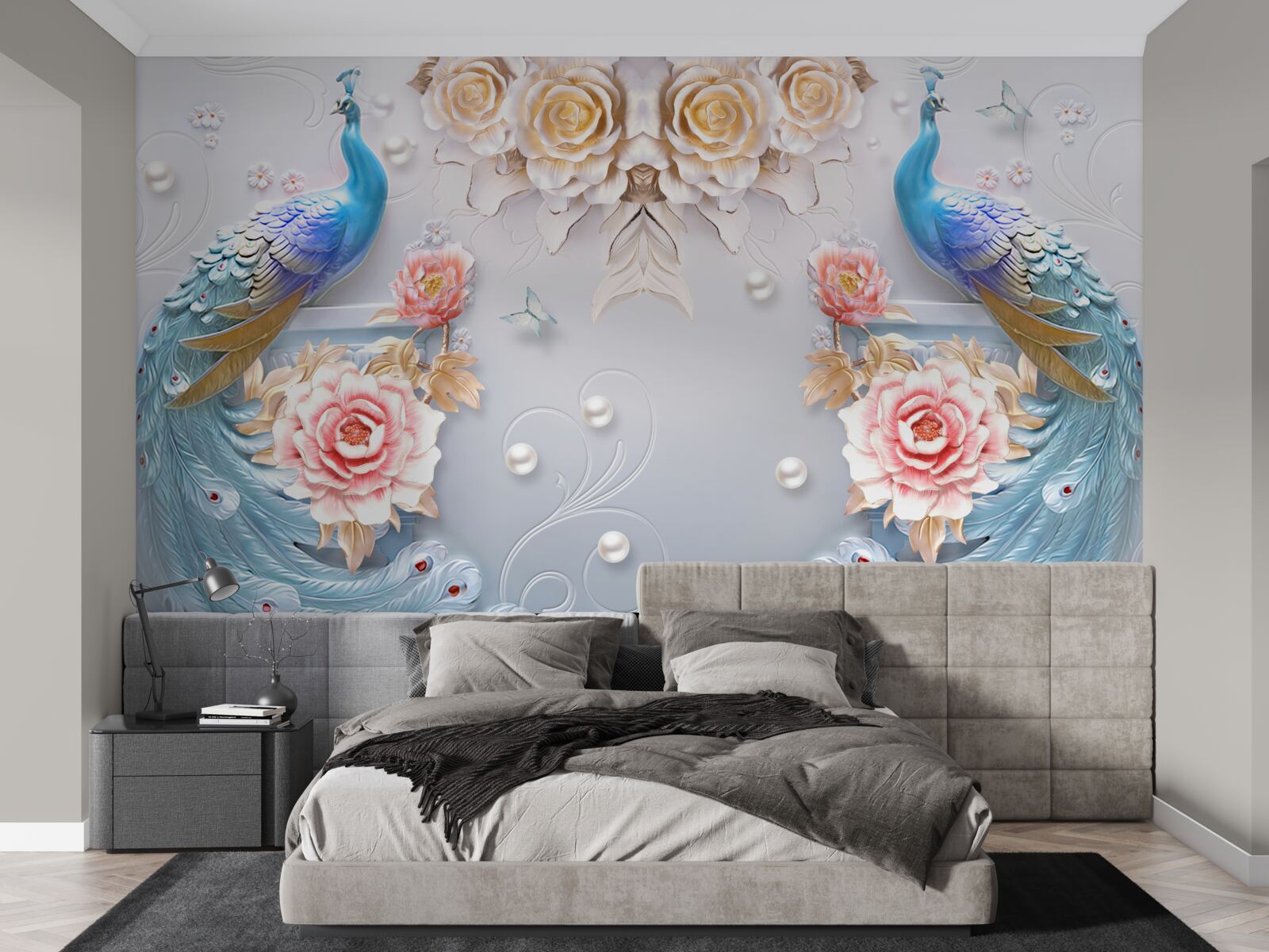 Fototapeta paw i jego partner z różami