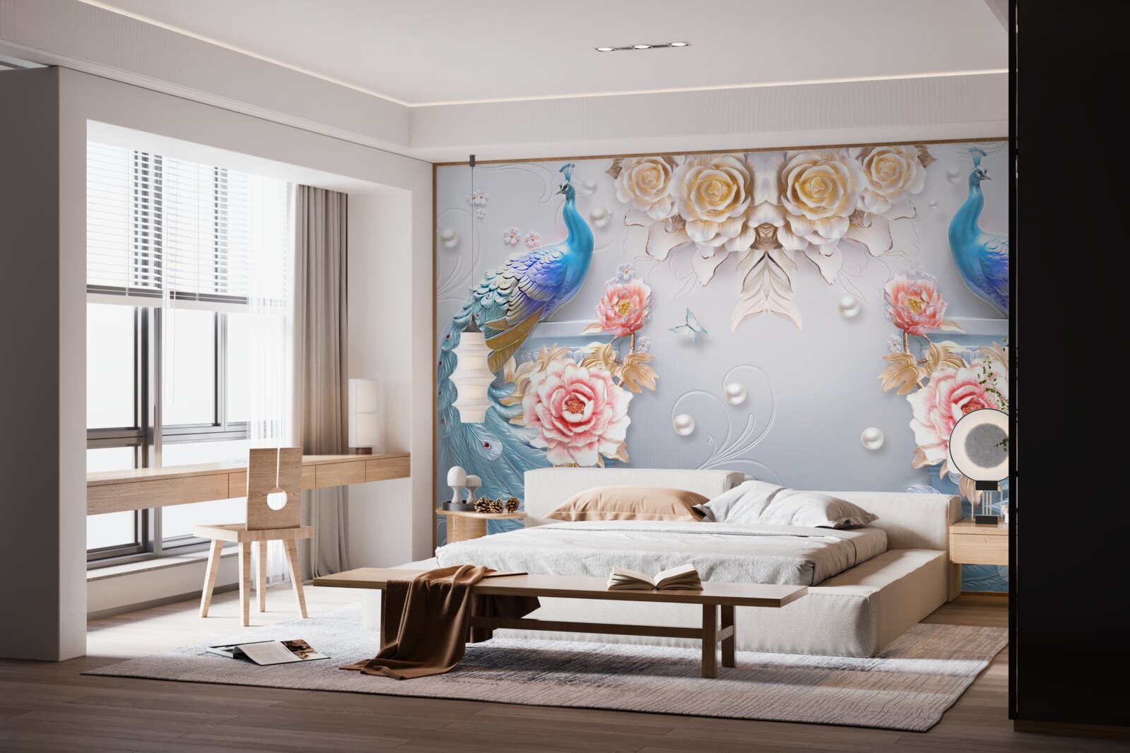 Fototapeta paw i jego partner z różami