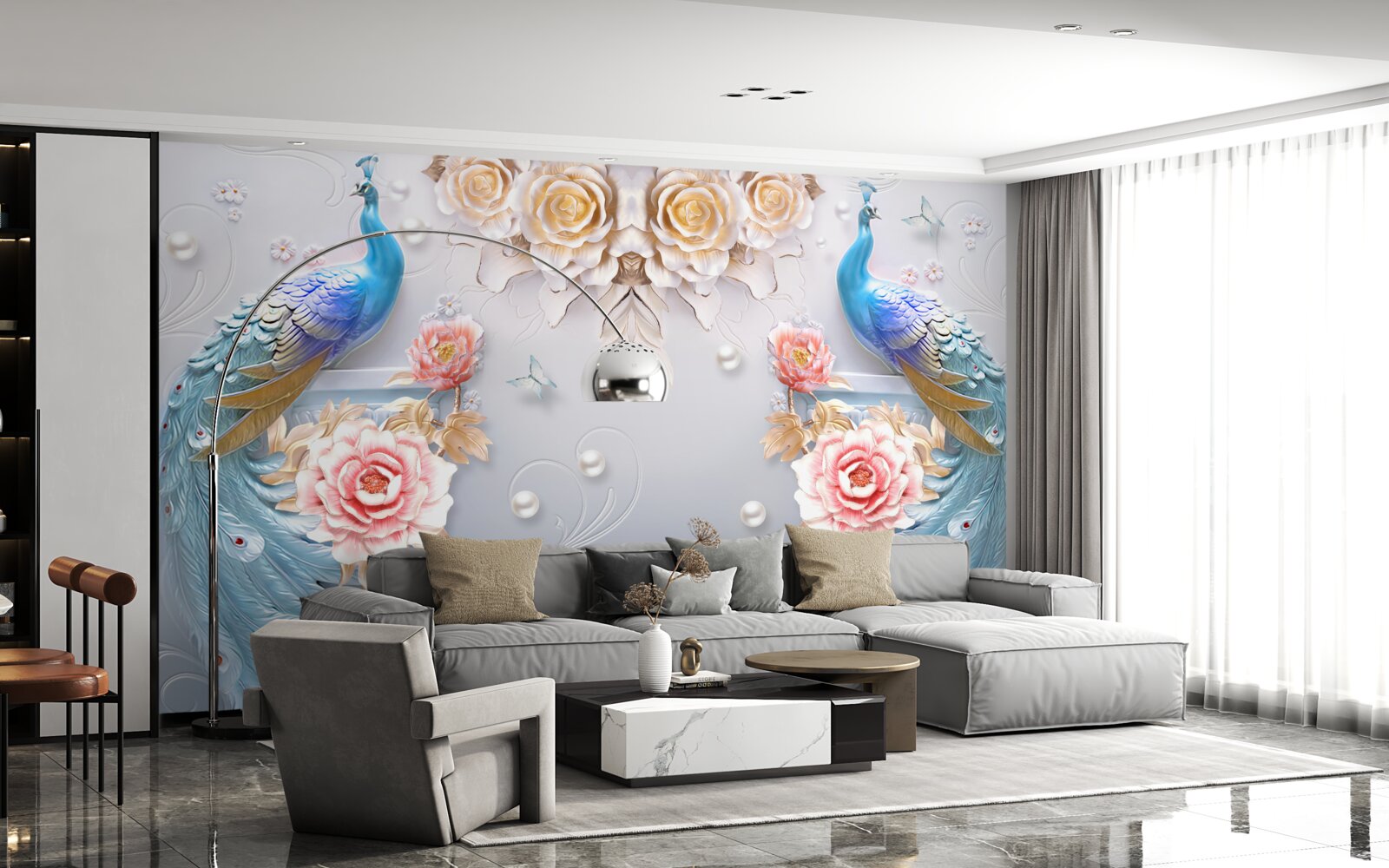 Fototapeta paw i jego partner z różami