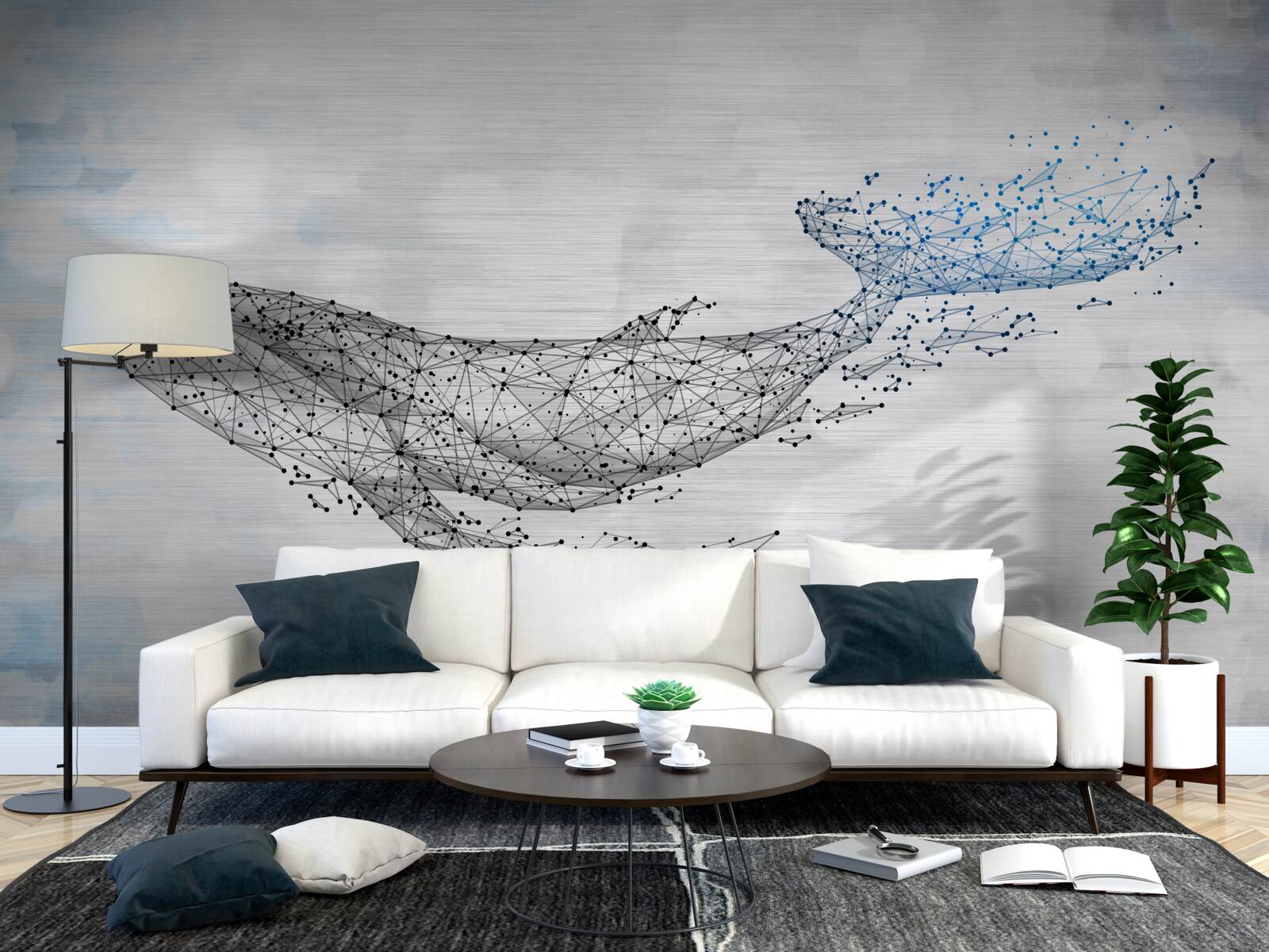 Fototapeta biały wieloryb w metamorfozie abstrakcji