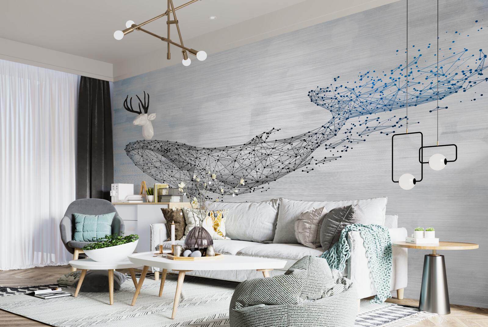 Fototapeta biały wieloryb w metamorfozie abstrakcji