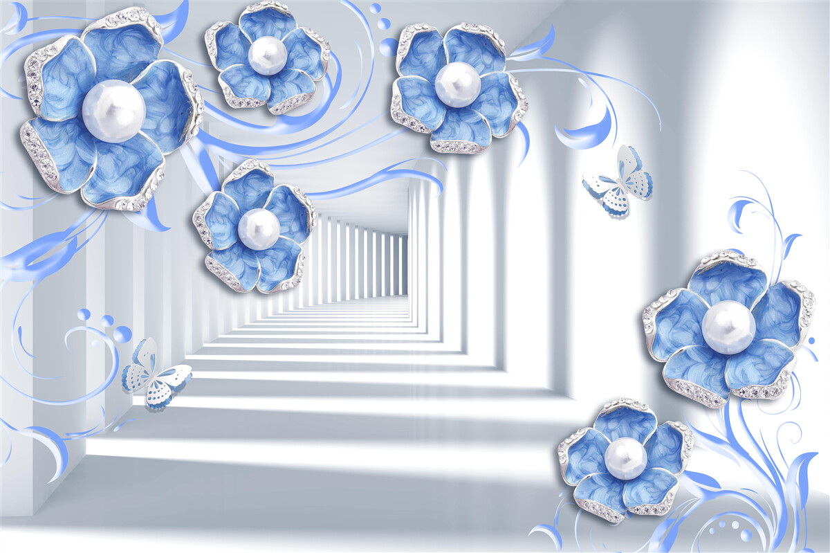 Fototapeta niebieska flora w przejściu