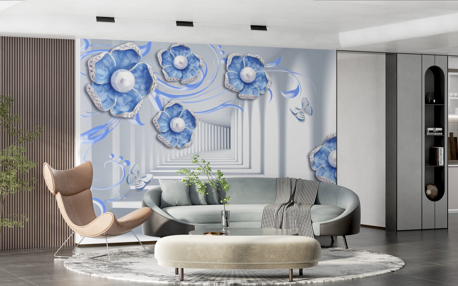 Fototapeta niebieska flora w przejściu