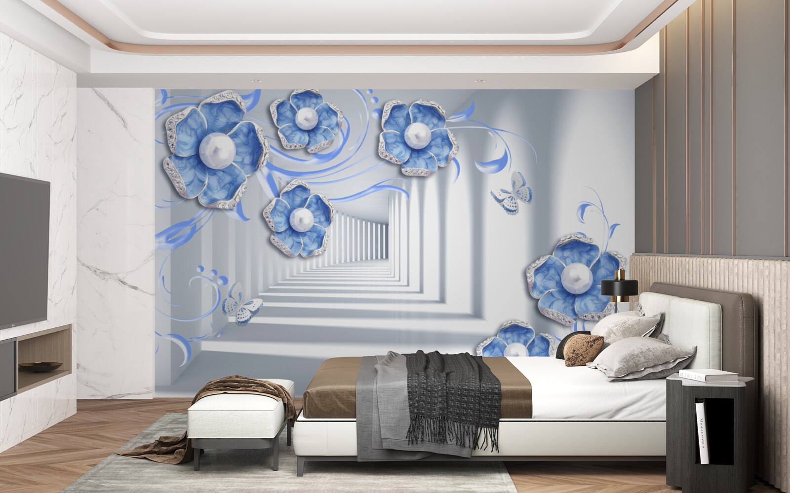 Fototapeta niebieska flora w przejściu