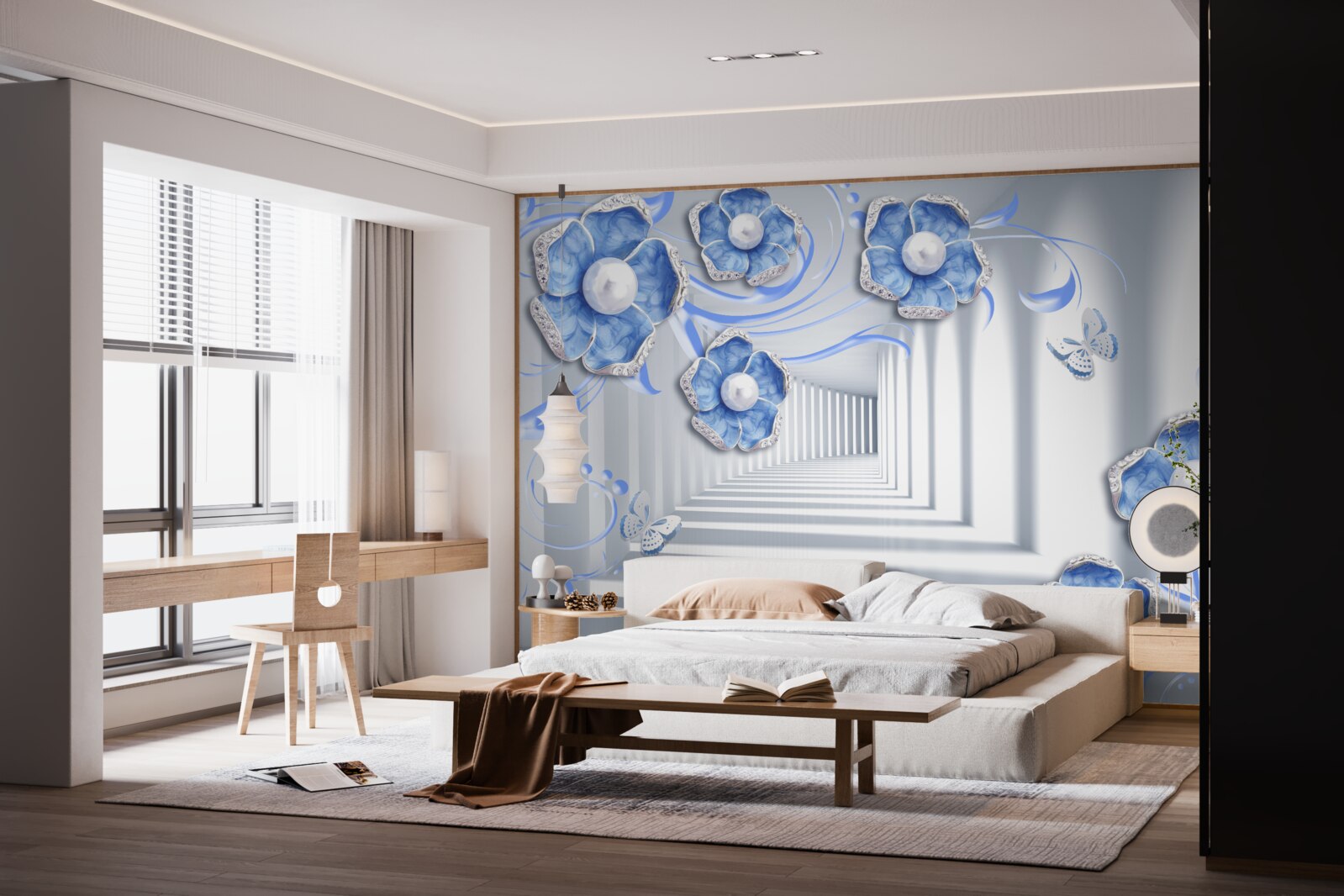 Fototapeta niebieska flora w przejściu