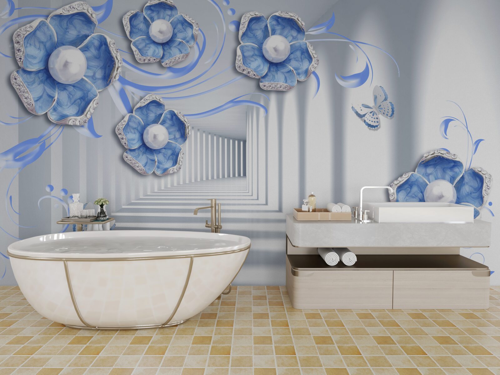 Fototapeta niebieska flora w przejściu