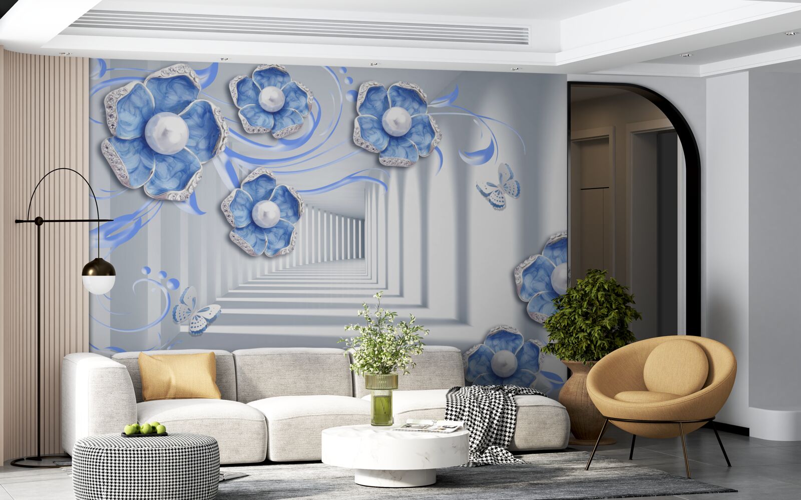 Fototapeta niebieska flora w przejściu