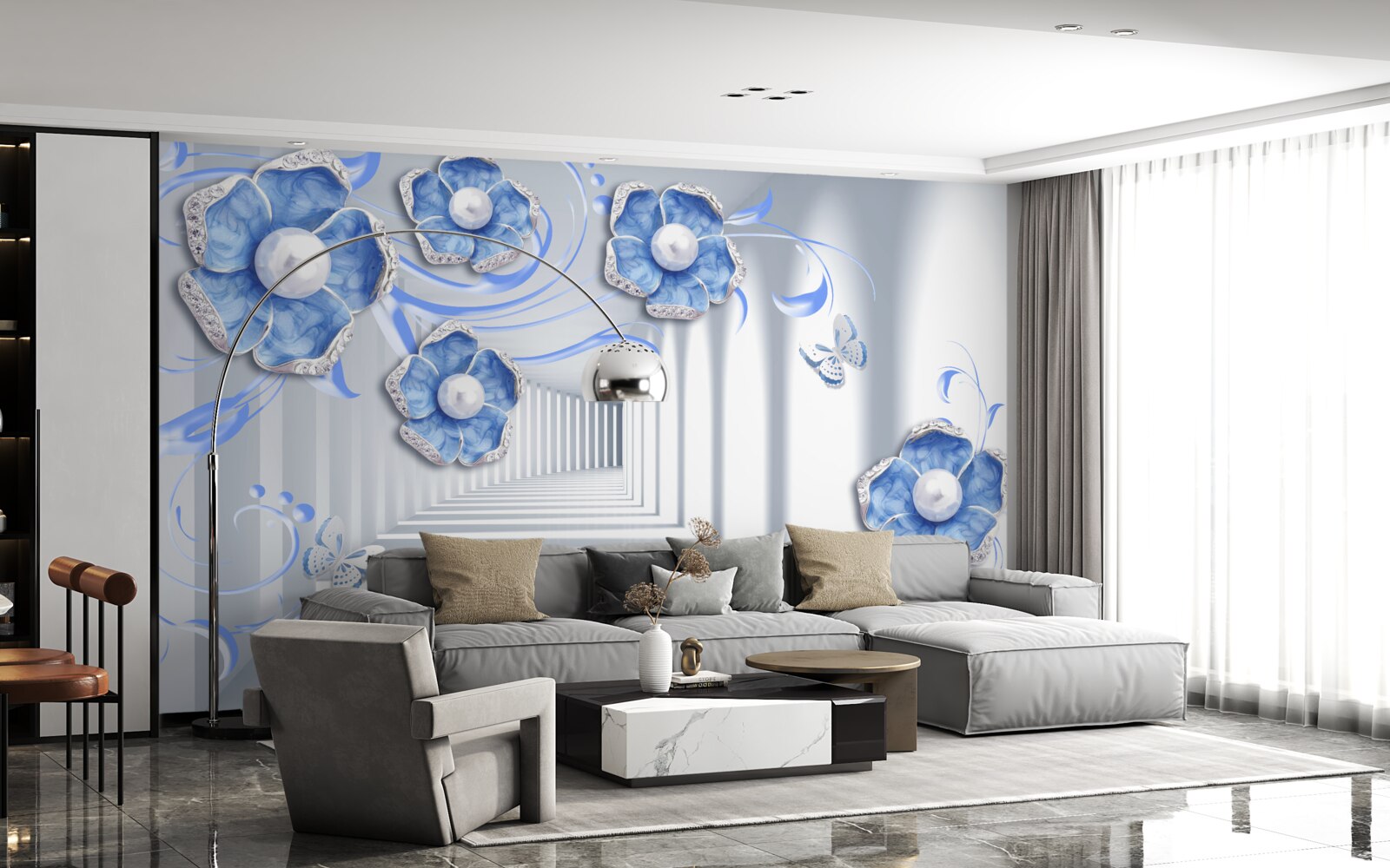 Fototapeta niebieska flora w przejściu