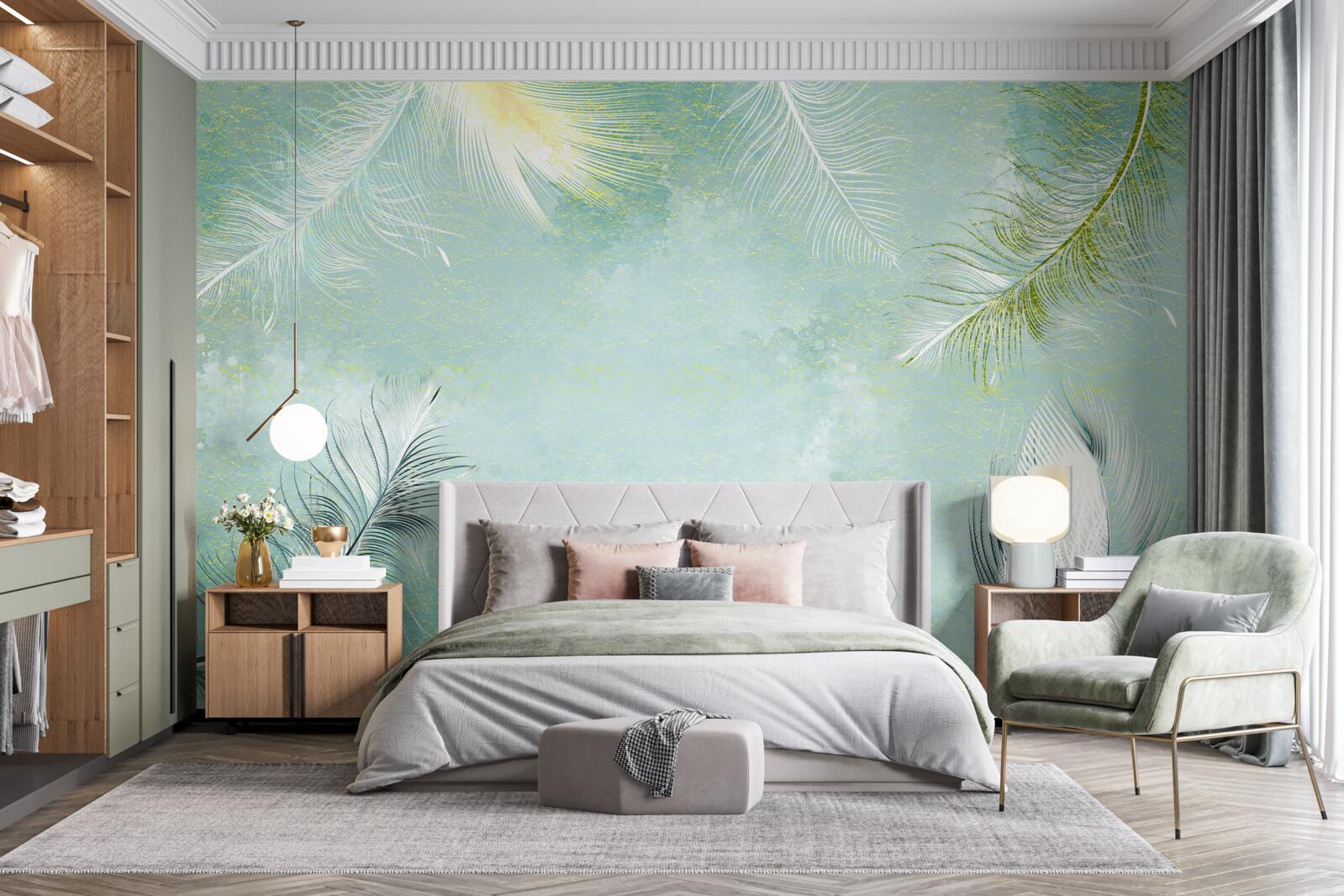 Fototapeta subtelny turkusowy wdzięk piór