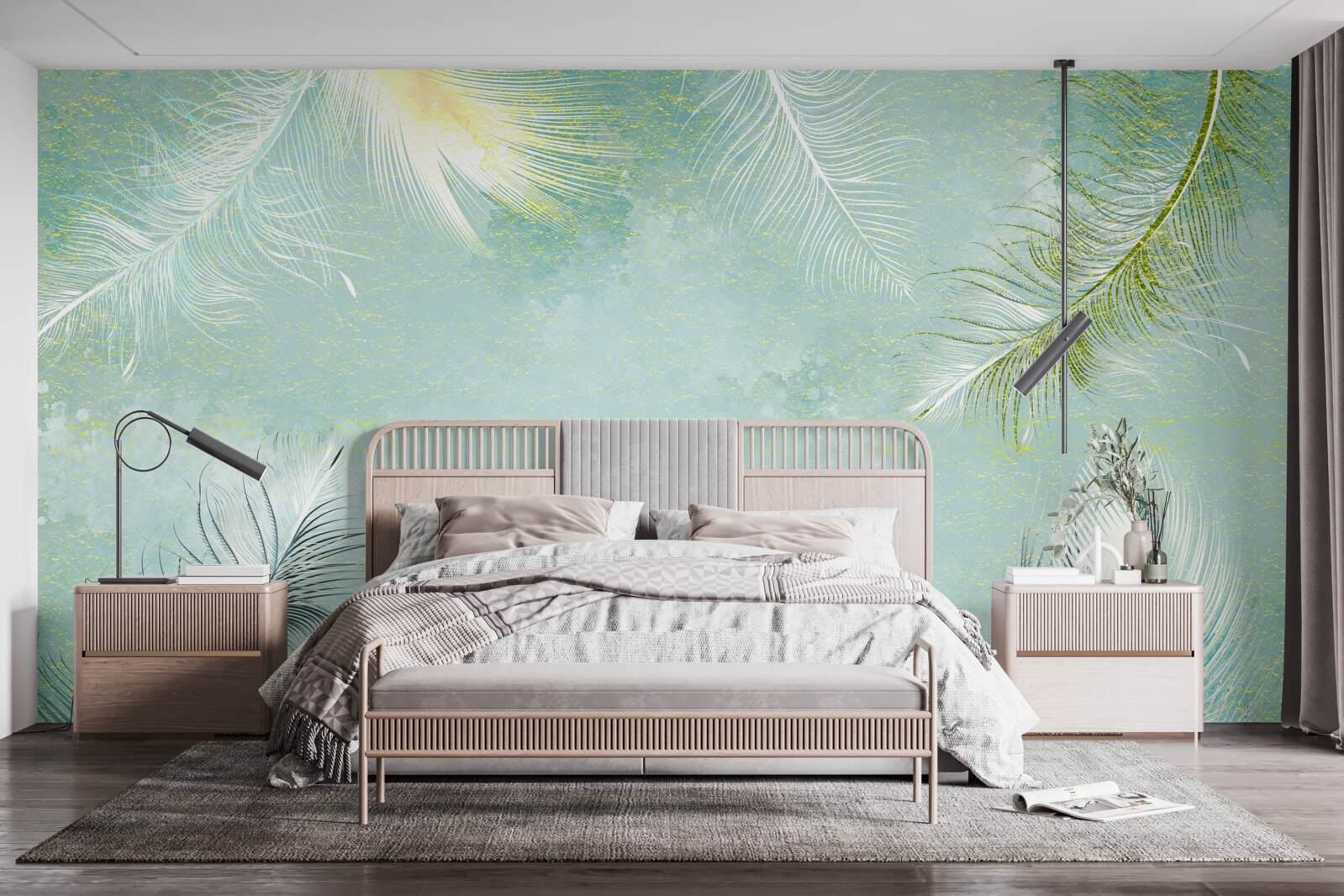 Fototapeta subtelny turkusowy wdzięk piór