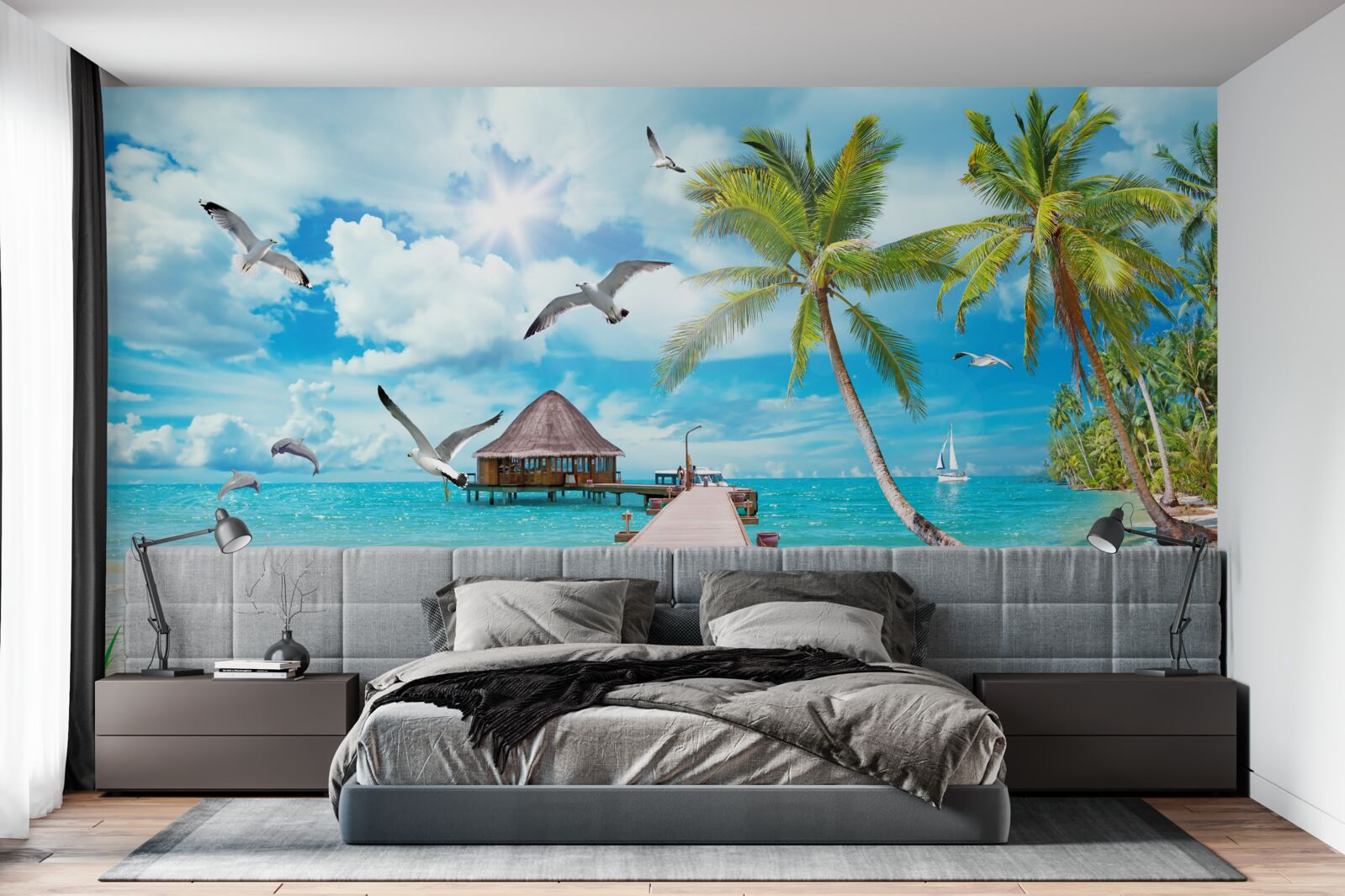 Fototapeta mewy i molo nad morzem