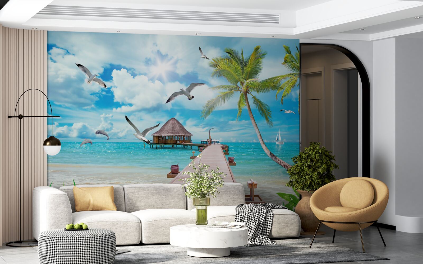 Fototapeta mewy i molo nad morzem