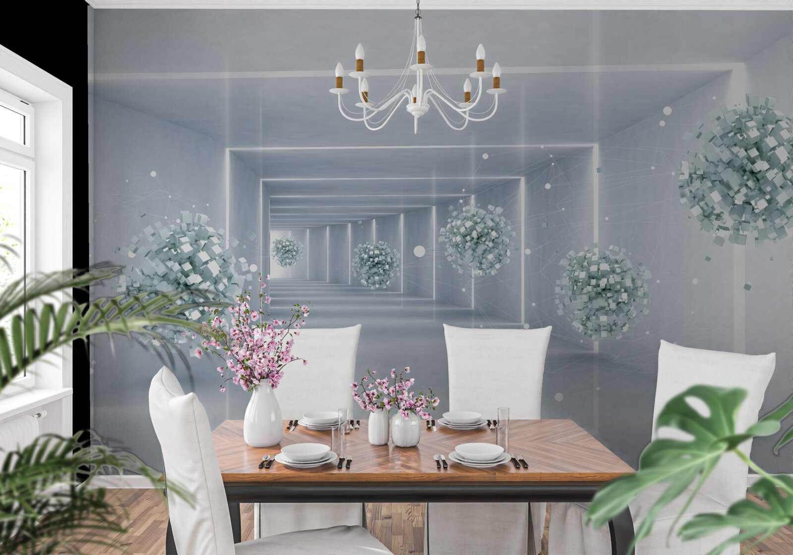 Fototapeta widok na tunel i kule rozciągające się w oddali