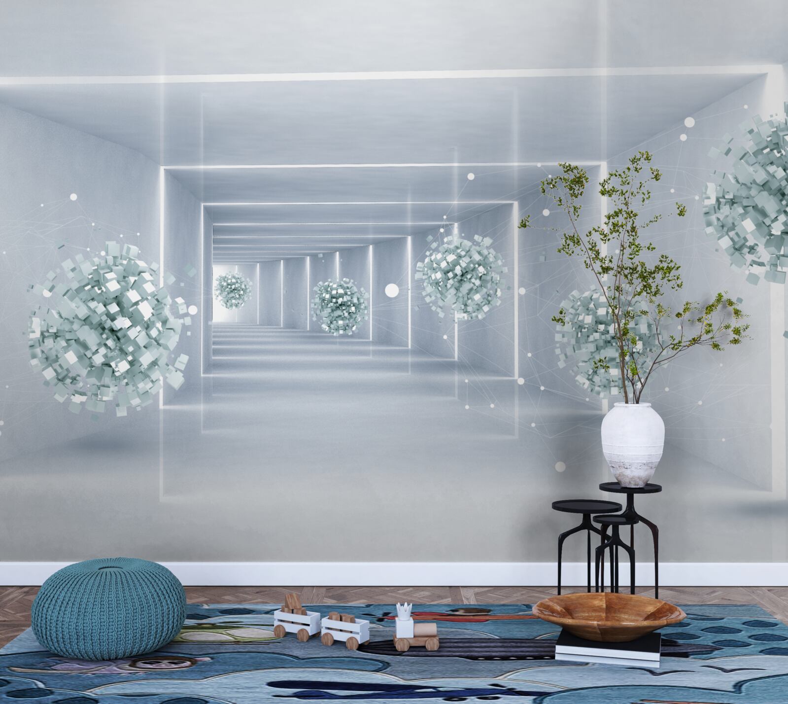 Fototapeta widok na tunel i kule rozciągające się w oddali